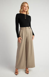 SOGNA COL Double Pleat and Belt Loop Detail Wide Leg Pants  WPA298B